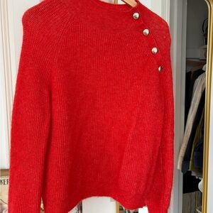 Sezane Red Button-Detail Women's Sweater (S)